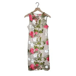 Calvin Klein Floral Lace Illusion Sheath Dress Size 4 Colorful Embroidered Mesh
